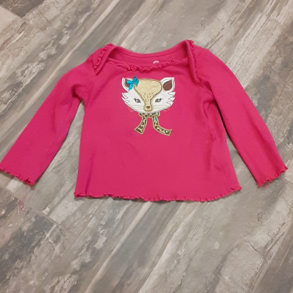 Okie Dokie Size 24 Months Pink Long Sleeve Top with Fox Applique – Great Conditi